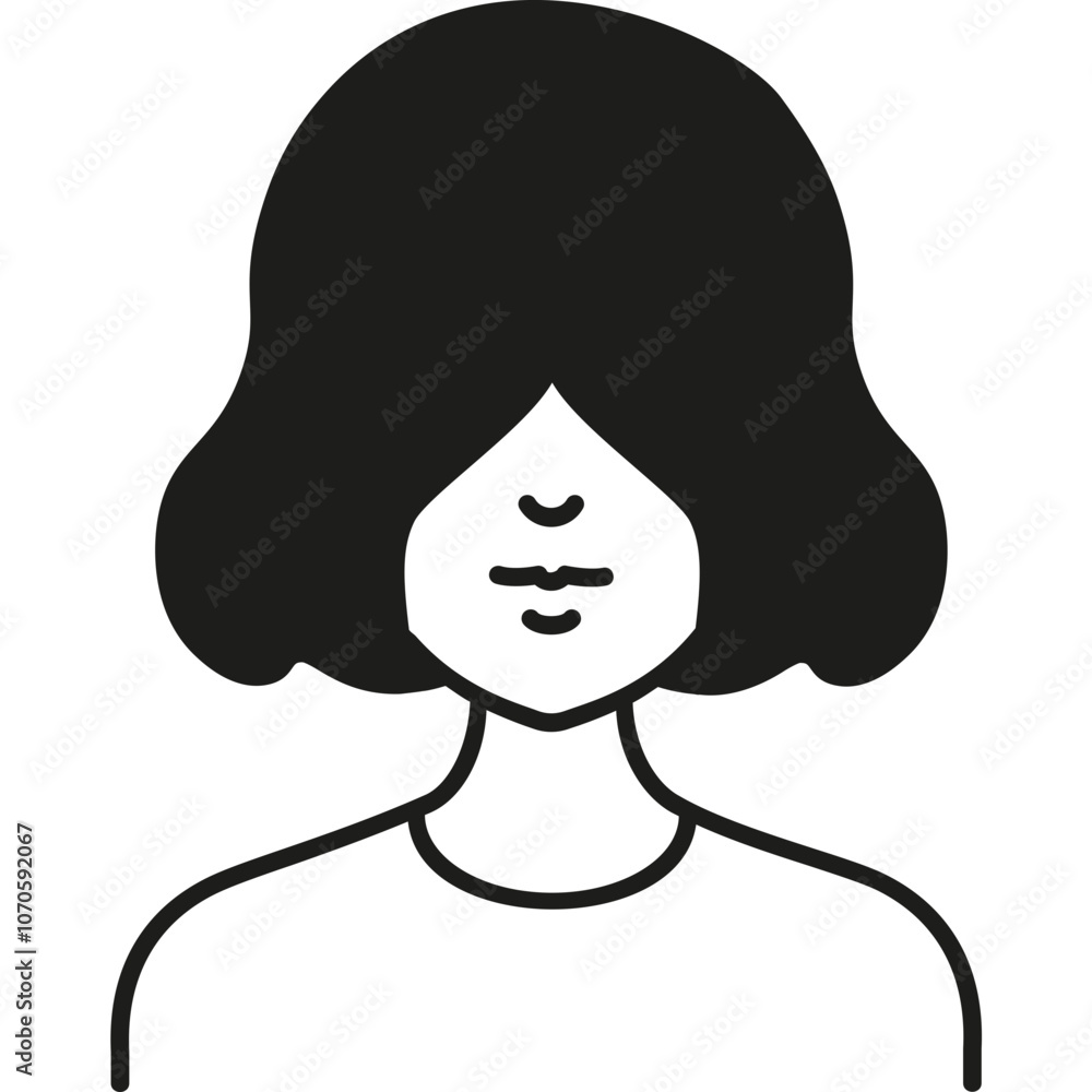 Stylized Black and White Illustration of a Woman With Medium-Length Hair, Facing Forward Against a Plain Background Stylized Black and White Illustration of a Woman With Medium-Length Hair, Facing Forward Against a Plain Background