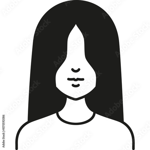 A Simple Black and White Illustration of a Woman With Long Hair and a Neutral Expression Standing Against a Plain Background