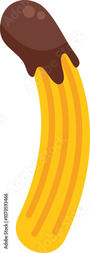 Churro dipped in chocolate on white background