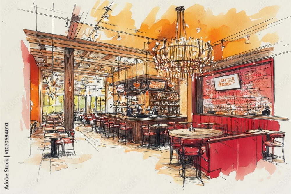 Fototapeta premium Rustic Cafe Hand-Drawn Sketch with Warm Tones