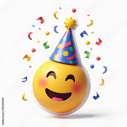 Obraz na płótnie Happy Emoji with Party Hat and Confetti w salonie