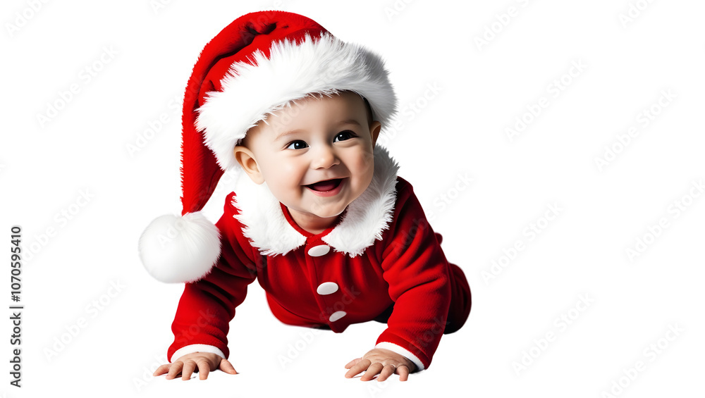 Fototapeta premium Adorable Baby in Santa Claus Suit Crawling