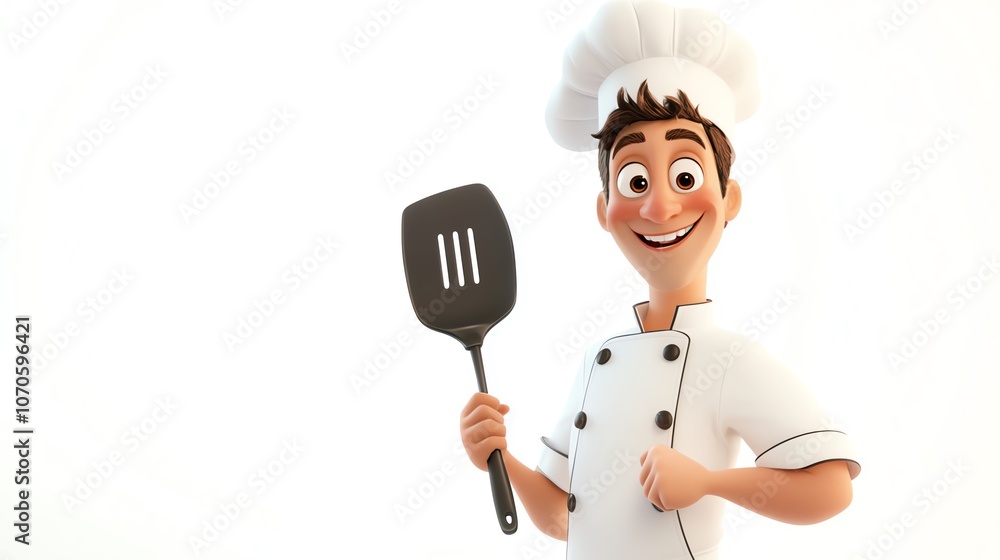 a 2D cartoon illustration of a chef holding a spatula, ready to cook, white background--ar 16:9 a 2D cartoon illustration of a chef holding a spatula, ready to cook, white background--ar 16:9
