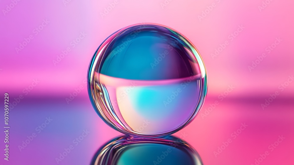 A reflective glass sphere with vibrant colors set against a gradient background. A reflective glass sphere with vibrant colors set against a gradient background.
