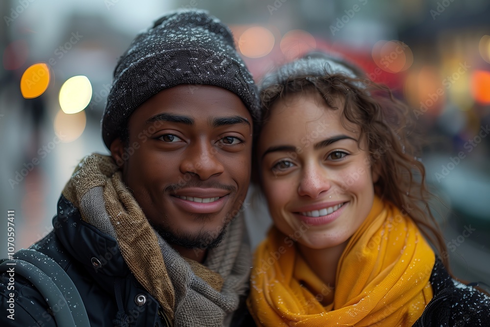 A man and a woman are smiling at the camera A man and a woman are smiling at the camera