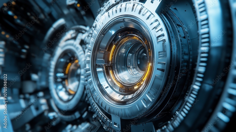 A close-up view of futuristic mechanical components with glowing elements, suggesting advanced technology. A close-up view of futuristic mechanical components with glowing elements, suggesting advanced technology.