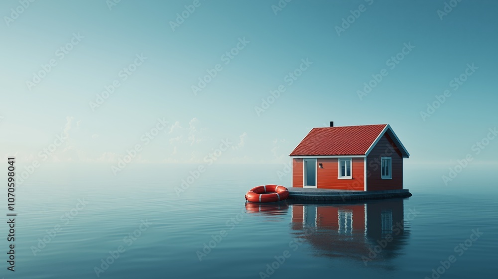 Fototapeta premium Serene Floating House on Calm Water