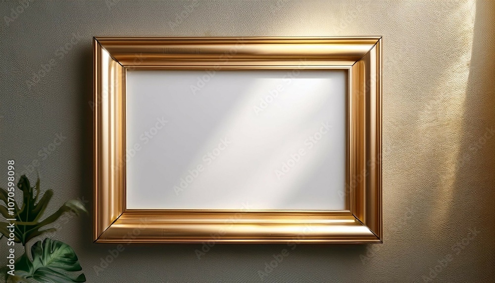golden metal frame mockup on a wall golden metal frame mockup on a wall