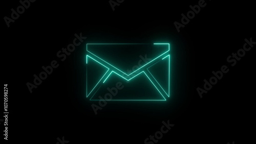 Glowing neon khoum or email icon. Abstract symbol icon of letter box. 4k illustration image icon . photo