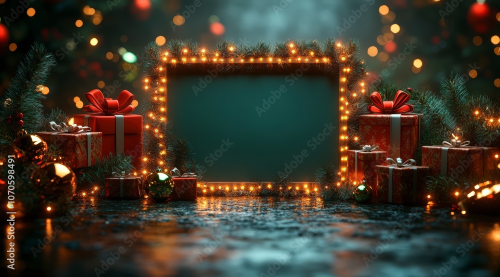 green holiday sign with lights and holiday decor green holiday sign with lights and holiday decor