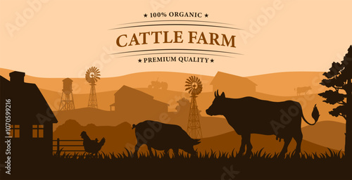 A serene sunset view of a cattle farm
