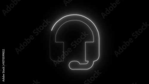 neon earphone icon. Glowing headphones sign. 4k illustration image icon .