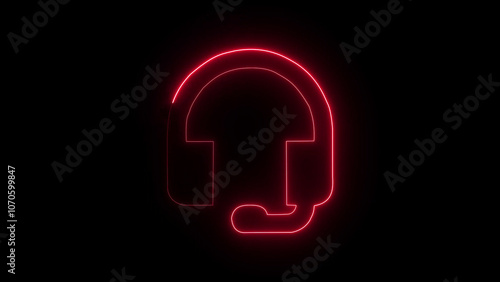 neon earphone icon. Glowing headphones sign. 4k illustration image icon .