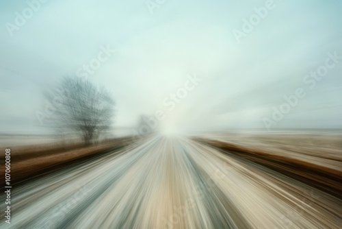 Motion Blur of Fast-Moving Car on Empty Road