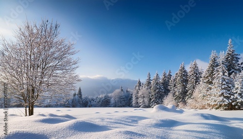 beautiful winter landscape with snow covered field and trees