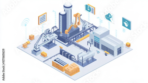 Manufacturing plant integrating AI with real-time monitoring systems, smart sensors, and advanced automation technologies