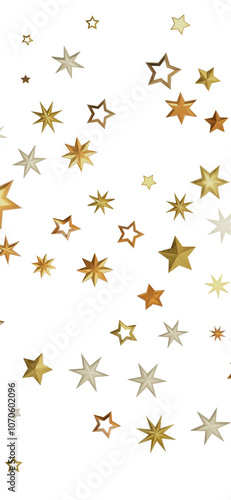 A digital illustration of golden stars scattered on a black background.