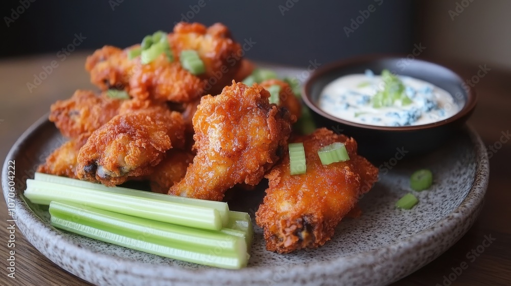 Crispy Chicken Wings with Celery and Dipping Sauce Crispy Chicken Wings with Celery and Dipping Sauce