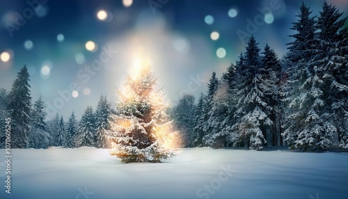 Wallpaper Mural blurred christmas tree in the snow Torontodigital.ca