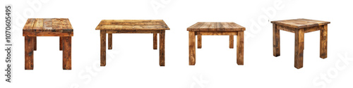 Table collection, set of Wooden desk isolated on transparent background cutout png Generative AI