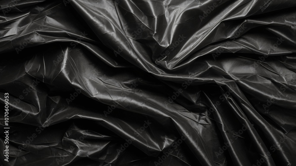 Wrinkled plastic wrap texture on a black background