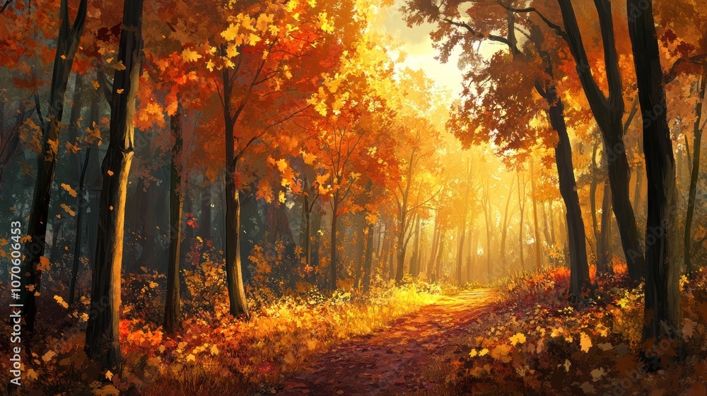 Obraz premium Golden Autumn Forest Path