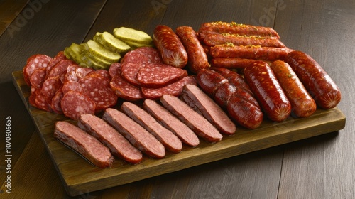 Assorted Meats and Pickles on Wooden Platter