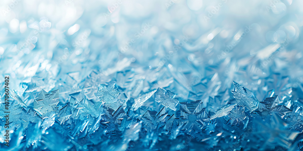 Obraz premium Abstract Blue Ice Crystals Sparkling in Sunlight. Concept of Natural Beauty, Winter Cold, Tranquility, and Frozen Wonder. Background. Copy space