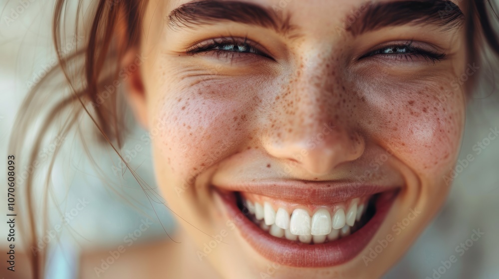 Playful and cheerful female portrait with a joyful expression, showcasing healthy skin and teeth. Closeup of a carefree individual radiating natural beauty and happiness Playful and cheerful female portrait with a joyful expression, showcasing healthy skin and teeth. Closeup of a carefree individual radiating natural beauty and happiness