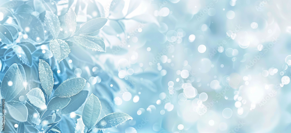 Frosted Leaves and Bokeh Lights in Winter Art Illustration. Concept of Nature's Beauty, Seasonal Tranquility, Cool Tones, and Dreamy Atmosphere. Background. Copy space Frosted Leaves and Bokeh Lights in Winter Art Illustration. Concept of Nature's Beauty, Seasonal Tranquility, Cool Tones, and Dreamy Atmosphere. Background. Copy space