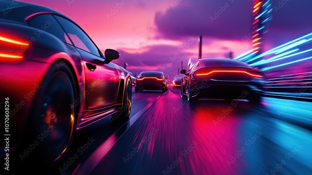 Futuristic View of Smart Vehicles on a Highway Futuristic View of Smart Vehicles on a Highway