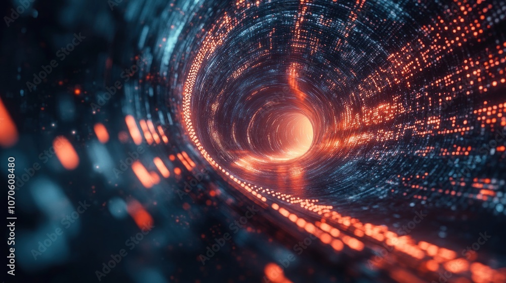 3D illustration of abstract digital tunnel with bright glowing particles. Concept of future and technology. - Generated AI 3D illustration of abstract digital tunnel with bright glowing particles. Concept of future and technology. - Generated AI