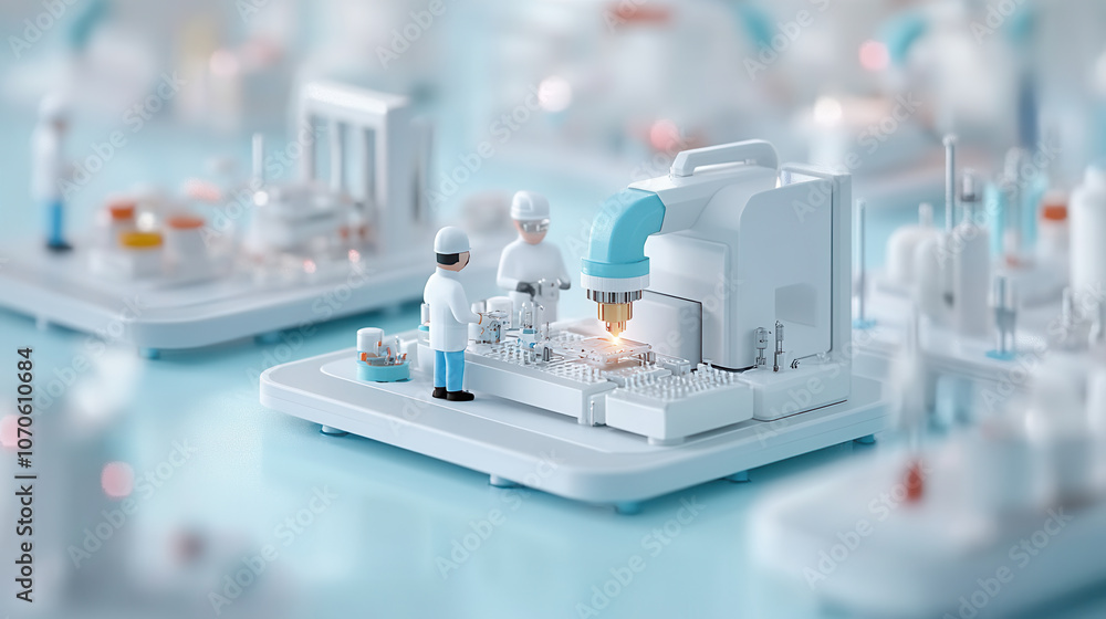 modern laboratory scene featuring miniature scientists working with advanced equipment, showcasing clean and organized environment. atmosphere is focused and innovative modern laboratory scene featuring miniature scientists working with advanced equipment, showcasing clean and organized environment. atmosphere is focused and innovative