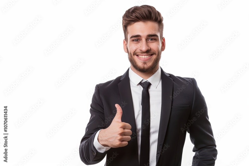 Cheerful man giving a thumbs up, celebrating success with a smile in a studio setting. His expression conveys approval and positivity Cheerful man giving a thumbs up, celebrating success with a smile in a studio setting. His expression conveys approval and positivity
