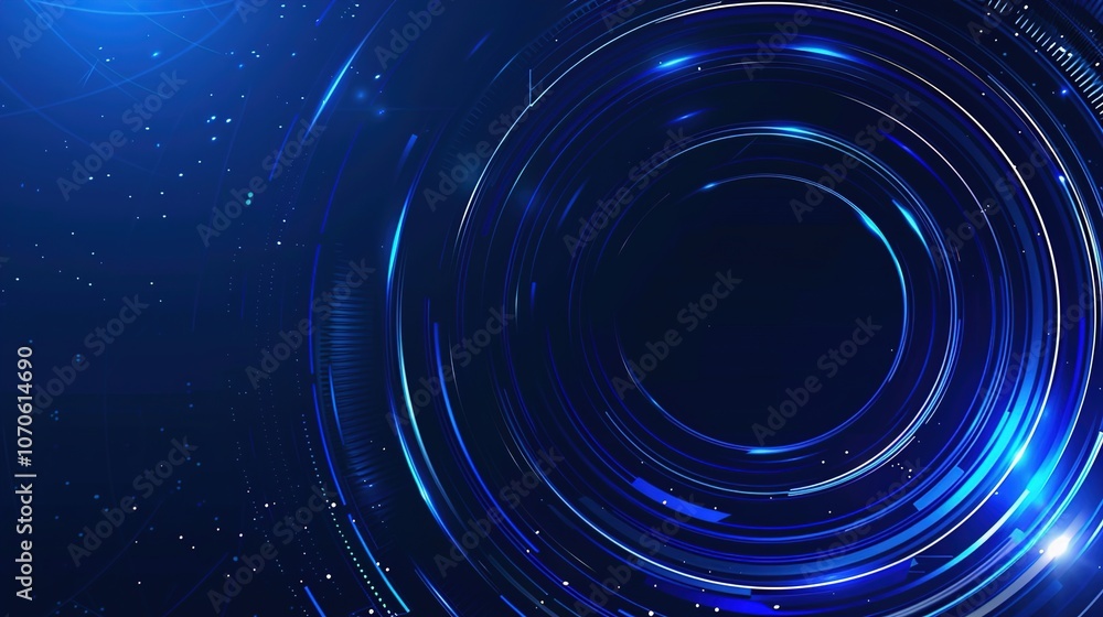 Fototapeta premium Futuristic geometric lines and circles shine on dark blue, perfect for modern tech designs and websites