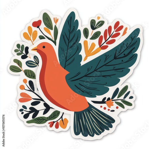 Colorful Dove and Floral Design Sticker Art photo