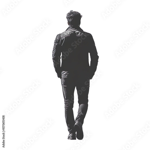 Wallpaper Mural Monochromatic silhouette of a man walking away, dressed in casual clothing, including a jacket and pants isolated on white background, transparent background Torontodigital.ca