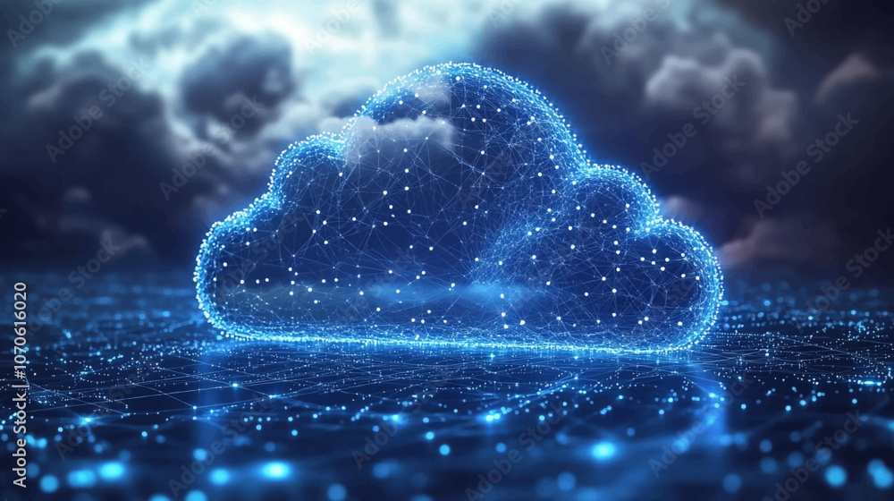 Realistic 3D rendering of cloud hologram in technology with network connection, blue digital data, and internet concept. AI innovation concept. Tech background vector illustration. Realistic 3D rendering of cloud hologram in technology with network connection, blue digital data, and internet concept. AI innovation concept. Tech background vector illustration.