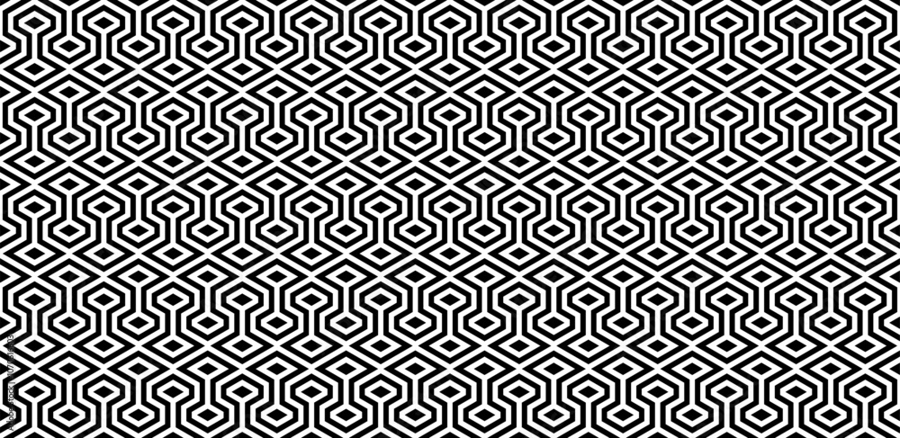 Fototapeta premium Seamless geometric pattern. Black and white abstract background with rhombuses, lines.
