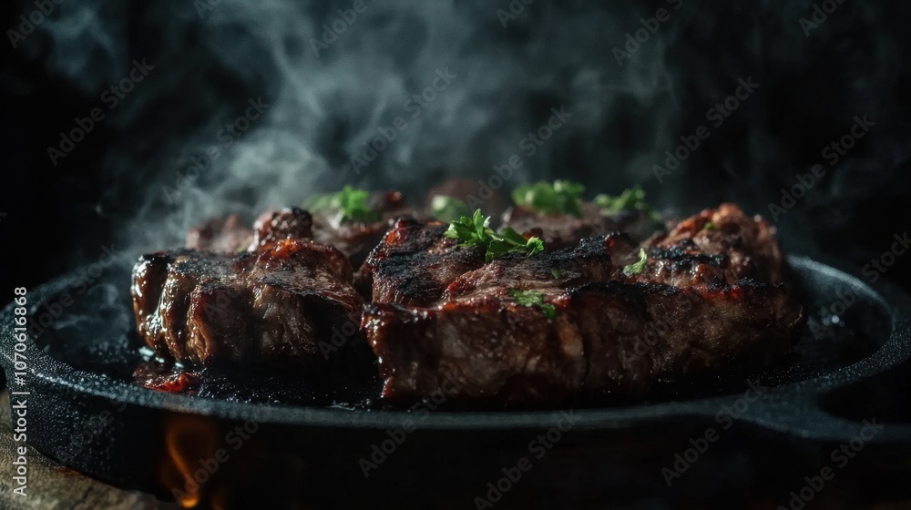 Sizzling Steak on a Cast Iron Skillet Sizzling Steak on a Cast Iron Skillet