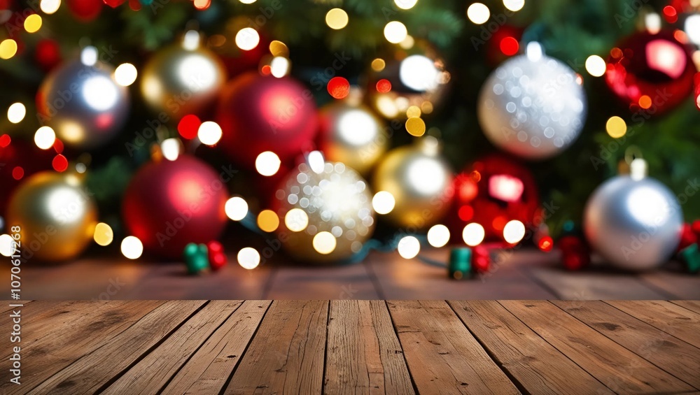 Christmas decorations on a rustic wooden table, featuring red and gold ornaments with a festive background of green pine branches and soft, glowing bokeh lights for a cozy holiday feel. Generative ai Christmas decorations on a rustic wooden table, featuring red and gold ornaments with a festive background of green pine branches and soft, glowing bokeh lights for a cozy holiday feel. Generative ai