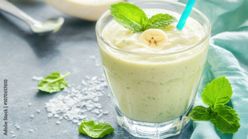 Refreshing Mint Banana Smoothie in a Glass Refreshing Mint Banana Smoothie in a Glass