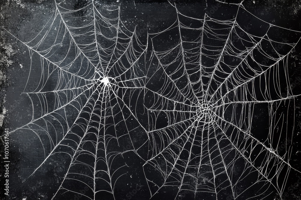 High-resolution vector illustration of spider webs with white lines on a black background, high contrast and detailed design. High-resolution vector illustration of spider webs with white lines on a black background, high contrast and detailed design.