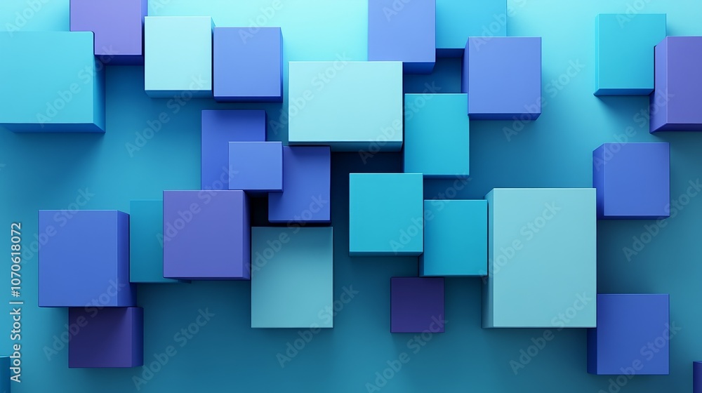 A composition of variously sized blue and teal cube against a solid background. A composition of variously sized blue and teal cube against a solid background.