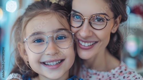 Wallpaper Mural Portrait of a mother and child wearing glasses, showcasing their healthy vision and joy after an eye exam, radiating pride as a family Torontodigital.ca