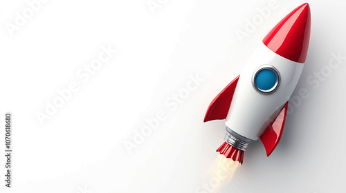 Business growth concept with a rocket launching beside bar graphs, representing success and progress in a minimalistic style.