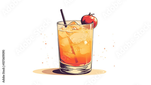 Flat minimalist cocktail with orange color in the afternoon.