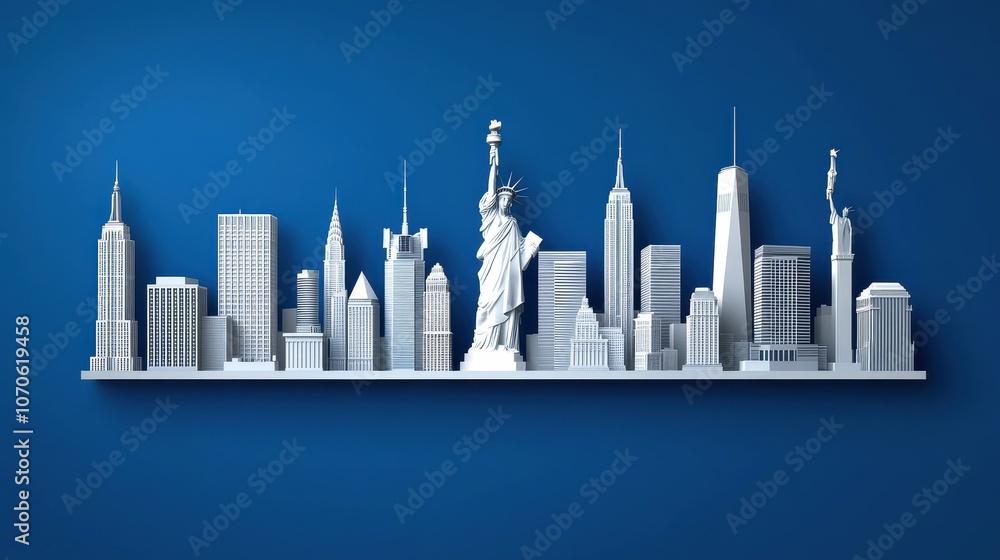 Obraz premium Abstract city skyline, thin white lines on deep blue
