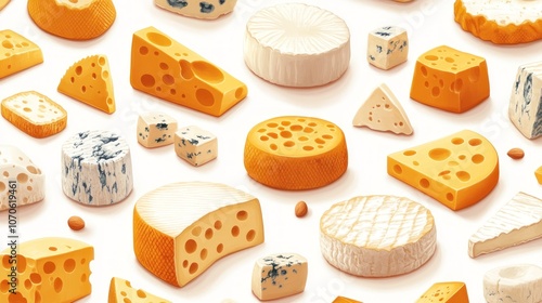 A Diverse Assortment of Cheeses on a White Background photo