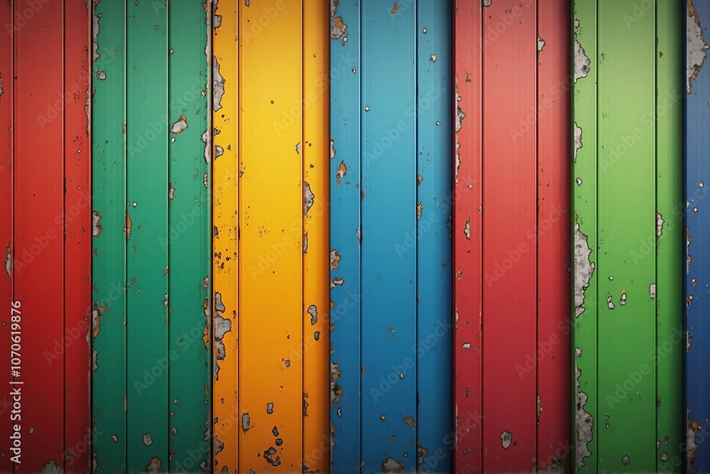 Obraz premium Distressed and Colorful Wooden Planks with Vibrant Colors for a Retro Rustic Background Design